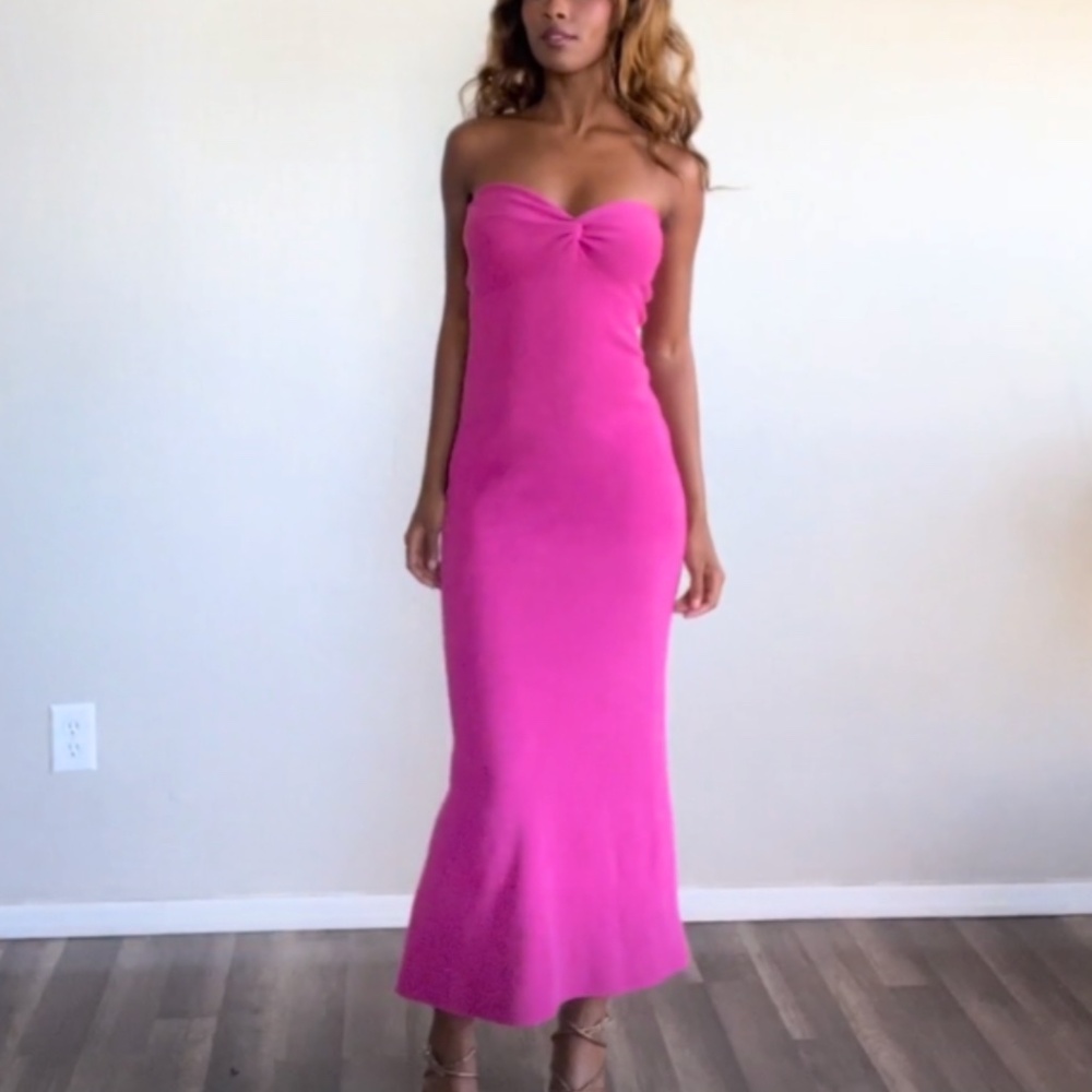 Strapless Pink Knit Dress | Fits XS/S/M | Back Slit Detail